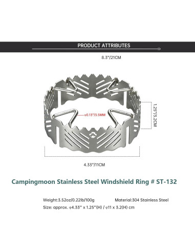 Paravientos de Gas Campingmoon Acero Inoxidable 100g