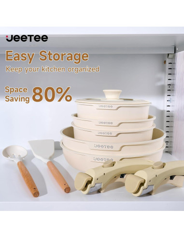 Juego de Ollas y Sartenes Antiadherente JEETEE 25 Pzas Beige