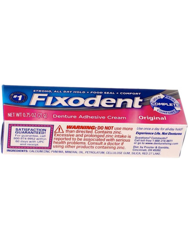 Crema Adhesiva para Dentaduras Fixodent Original 8 Piezas