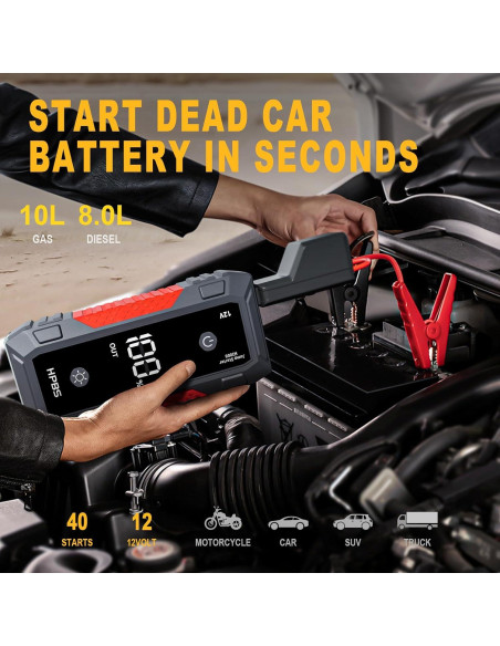 Arrancador de Salto HPBS H2000 4000A 12V Pantalla LCD Arrancador de Salto HPBS H2000 4000A 12V Pantalla LCD