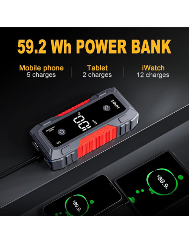 Arrancador de Salto HPBS H2000 4000A 12V Pantalla LCD