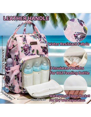 Mochila de Pañales Floral con Cargador USB y 14 Bolsillos