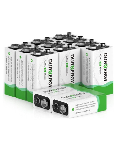 Paquete de 12 Baterías Alcalinas 9V DURNERGY - Alta Duración