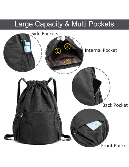 Mochila de Cuerda CALACH Unisex Impermeable 25L Negra Mochila de Cuerda CALACH Unisex Impermeable 25L Negra