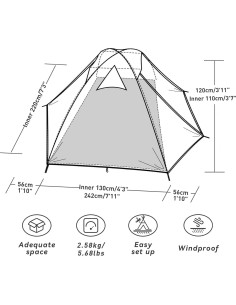 Carpa Camping Forceatt 2 Personas Domo Impermeable 220x130x110cm 2