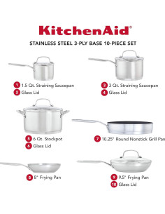 Juego de Ollas y Sartenes KitchenAid 10 Piezas Acero Inoxidable 2