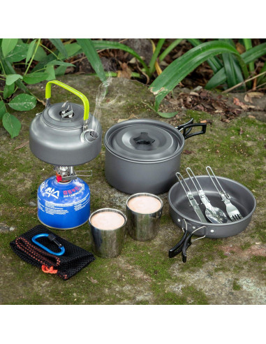 Kit de Cocina para Camping Odoland 10 Piezas Aluminio Antiadherente