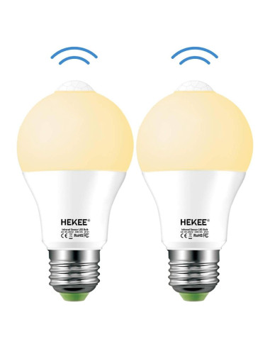 Bombilla LED HEKEE 9W con Sensor de Movimiento PIR E26 - 2 Paquetes