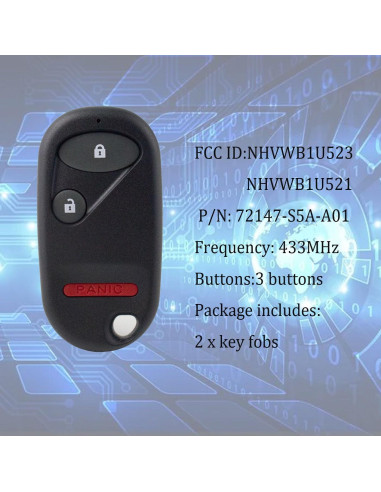 Llavero Reemplazo Honda Civic Pilot 2001-2007 2 Piezas