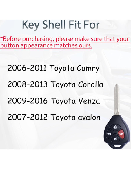 Funda de llave Toyota Camry Corolla 2006-2013 Juego de 2 Funda de llave Toyota Camry Corolla 2006-2013 Juego de 2