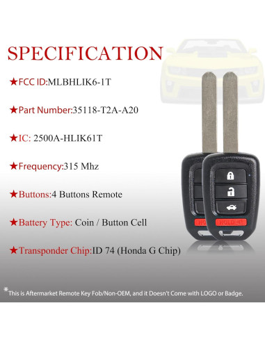 Control Remoto MechanMagic para Honda Accord y Civic 2013-2015