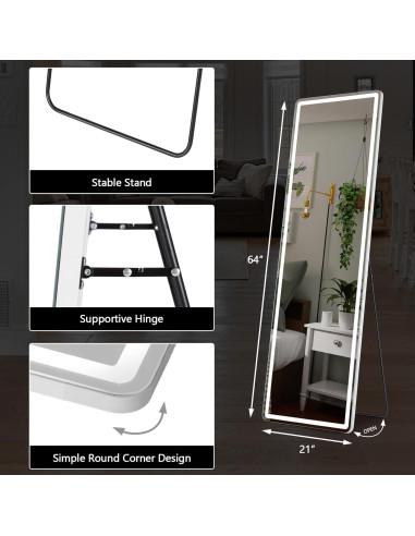 Espejo de Cuerpo Entero Elevon LED 162.5cm x 53.3cm Ajustable