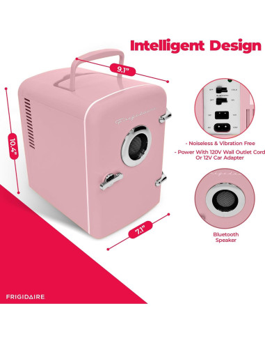 Refrigerador Mini Frigidaire Retro 4L Rosa con Altavoz Bluetooth