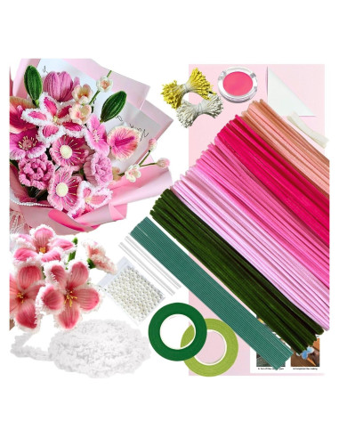 Kit de Flores de Limpiapipas NafuXiaJJia 300 Piezas Rosa