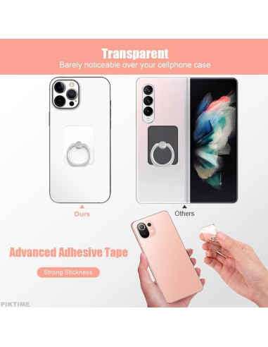 Soporte de Anillo para Teléfono Móvil PIKTIME 4 Pcs Transparente
