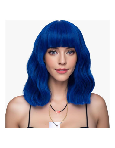 Peluca Corto Bob Ondulado Azul Real LABEAUTÉ 35,56 cm