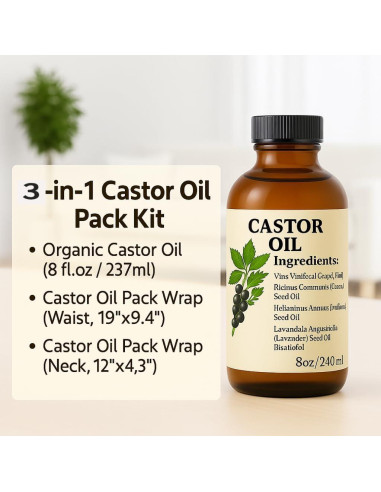 Set de Aceite de Ricino Orgánico BESEFFIE 8oz + Envolturas