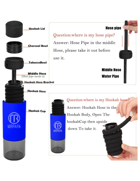 Hookah Portátil MRPAPA Azul, Set Completo para Viajar Hookah Portátil MRPAPA Azul, Set Completo para Viajar