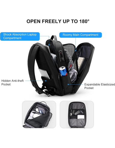 Mochila FENRUIEN 17.3" Antirrobo Impermeable USB Negra