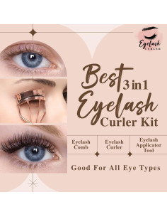 Rizador de Pestañas Genérico Rosa Dorado con Peine y Almohadillas 2