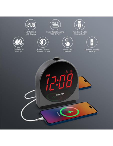 Reloj Despertador Sharp SPC5085C, 2 Alarmas, Carga USB Reloj Despertador Sharp SPC5085C, 2 Alarmas, Carga USB