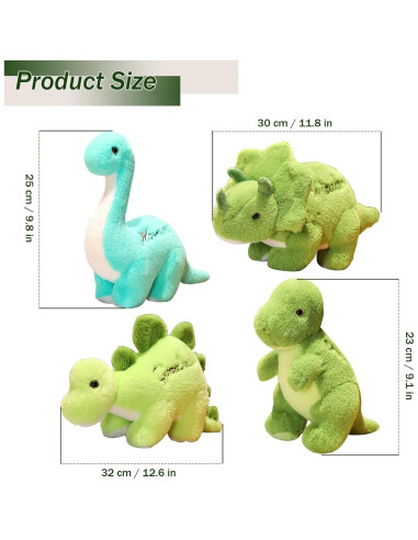 Set 4 Juguetes de Peluche Dinosaurio BUALR Suaves
