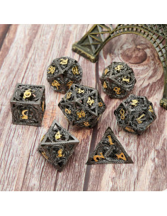 Set de Dados de Metal DND 7 Piezas UONUOT Negro/Dorado 2
