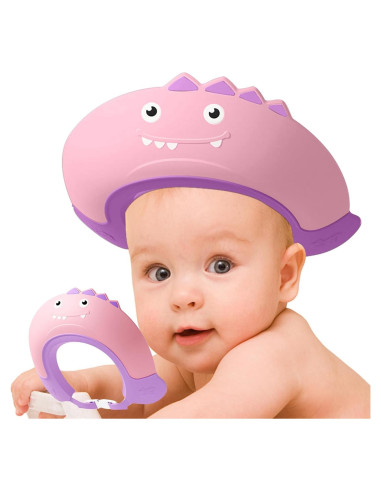Gorro de Ducha para Bebé Dinosaurio Rosa - Ajustable y Seguro