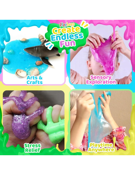Slime Brillante Playbees - Paquete de 6 para Niños Slime Brillante Playbees - Paquete de 6 para Niños