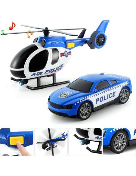 Camión de Policía Dwi Dowellin 65 cm con Coche y Helicóptero Camión de Policía Dwi Dowellin 65 cm con Coche y Helicóptero
