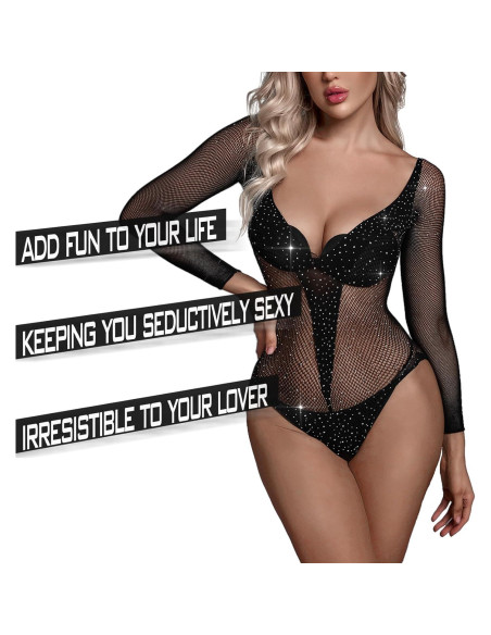 Lencería Sexy para Mujeres Conjunto Babydoll Negro Malla Lencería Sexy para Mujeres Conjunto Babydoll Negro Malla