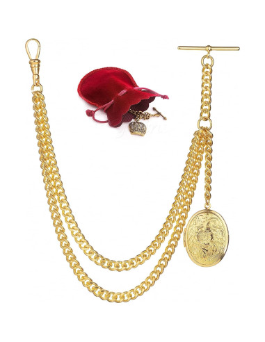 Cadena de Reloj de Bolsillo Albert Dorada 30,48 cm con Locket