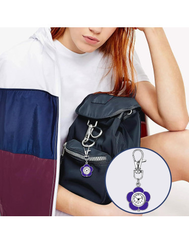 Reloj de Llavero JewelryWe Morado Clip-On Floral