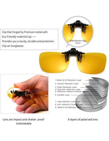 Gafas Clip-On Polarizadas Amarillas HD para Gafas de Receta