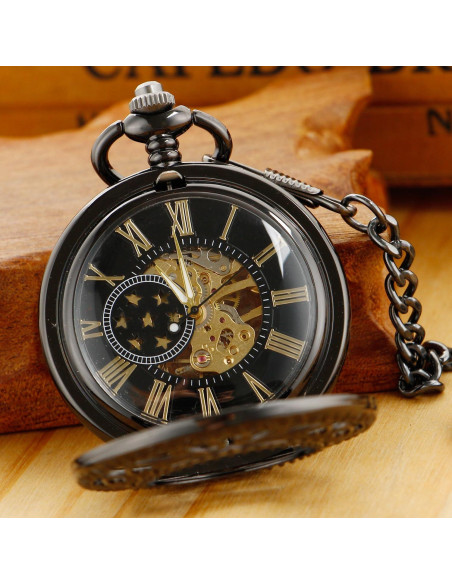 Reloj de bolsillo mecánico Whodoit MW152 con cadena y dial romano Reloj de bolsillo mecánico Whodoit MW152 con cadena y dial romano