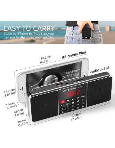 Radio portátil PRUNUS J-288 AM FM Bluetooth con altavoz
