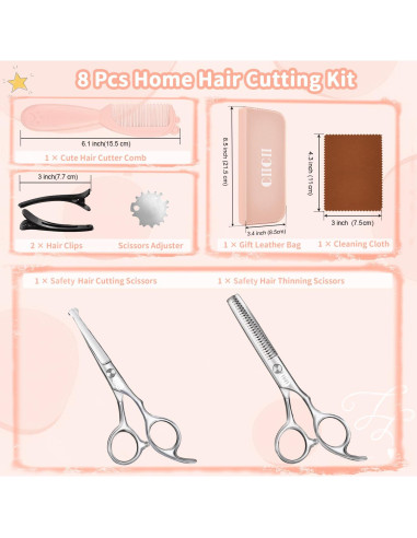 Kit de Tijeras para Cortar Cabello CIICII 8 en 1 para Niños