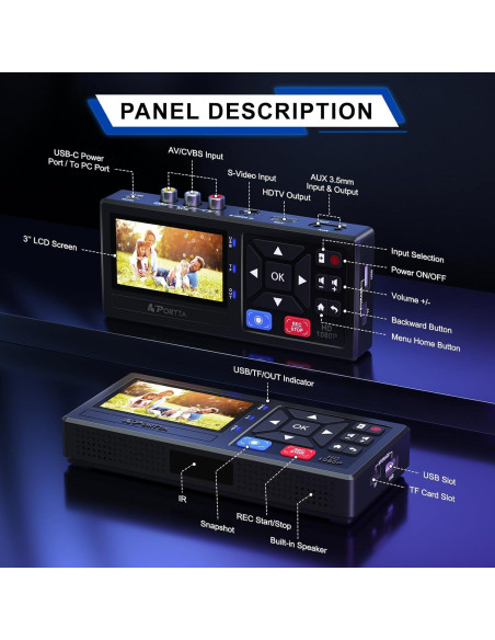 Convertidor de VHS a Digital Portta CHR101 1080P AV HDMI Convertidor de VHS a Digital Portta CHR101 1080P AV HDMI