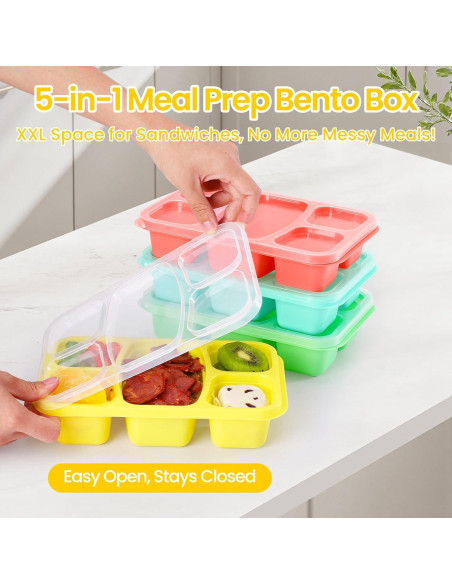 Cajas Bento IVEETTY 4 Pack 5 Compartimentos Reutilizables Cajas Bento IVEETTY 4 Pack 5 Compartimentos Reutilizables