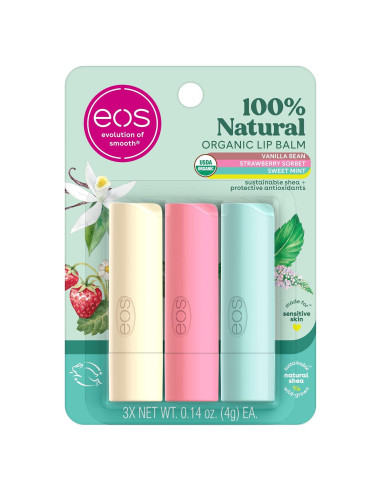 Bálsamo Labial Natural eos 3-Pack - Vainilla, Menta, Fresa