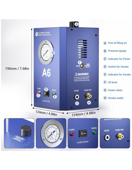 Detector de Fugas de Humo KOLSOL A6 con Manómetro 2,21 kg Detector de Fugas de Humo KOLSOL A6 con Manómetro 2,21 kg