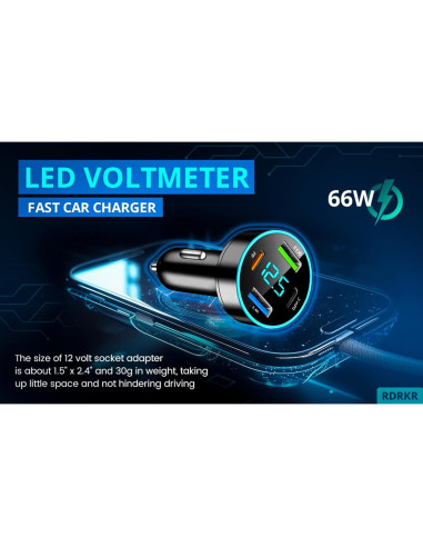 Cargador de Coche 66W 4 Puertos USB PD QC 3.0 - Weimeyi