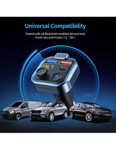 Transmisor FM Bluetooth 5.3 UNBREAKcable para coche, PD 20W