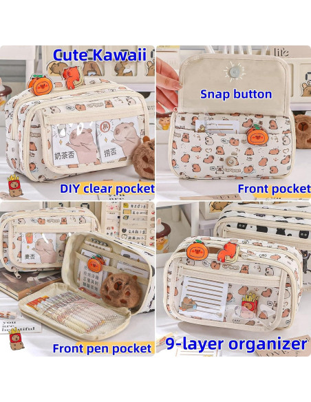 Estuche de Lápiz Kawaii VTYFRY Blanco Organizador Portátil Estuche de Lápiz Kawaii VTYFRY Blanco Organizador Portátil