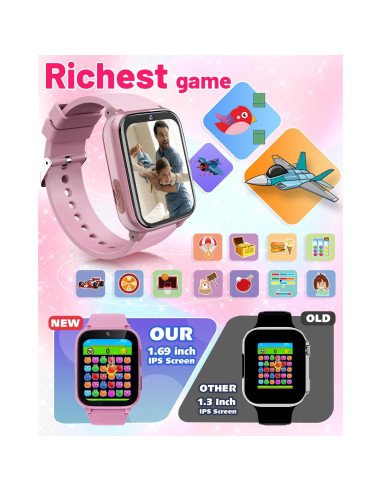 Reloj Inteligente Gothwick D11 para Niños Rosa 26 Juegos