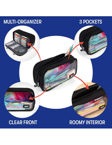 Estuche de Lápices ZIPIT Half & Half Negro Brillante