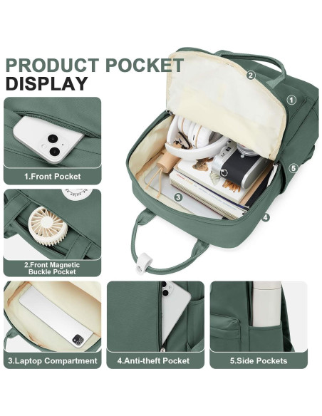 Mochila Escolar Verde Oliva con Compartimento para Laptop 24L Mochila Escolar Verde Oliva con Compartimento para Laptop 24L