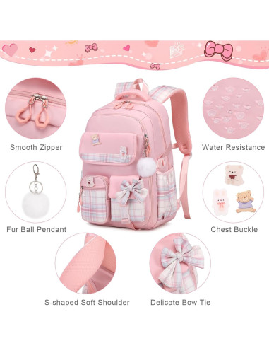 Mochila Escolar Niñas Rosa - Set 3 Piezas con Estuche