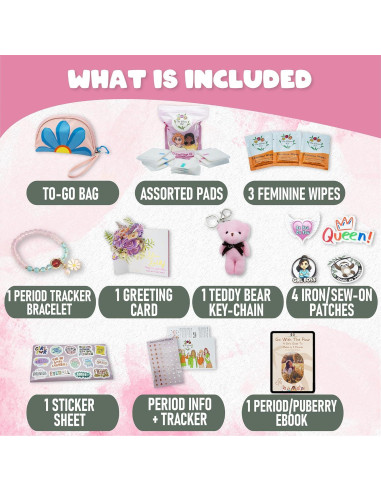 Kit Primer Período Bloom Rosa para Niñas 9-14 Años