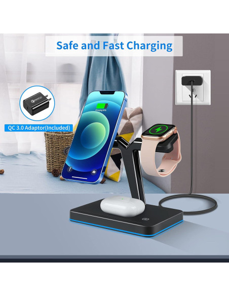 Cargador Inalámbrico Magnético YOCUNKER 15W 3 en 1 para iPhone, Apple Watch y AirPods Cargador Inalámbrico Magnético YOCUNKER 15W 3 en 1 para iPhone, Apple Watch y AirPods